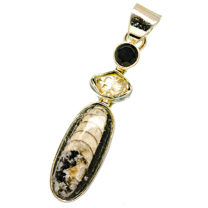 Orthoceras Fossil, Herkimer Diamond, Black Onyx Pendants handcrafted by Ana Silver Co - PD13661