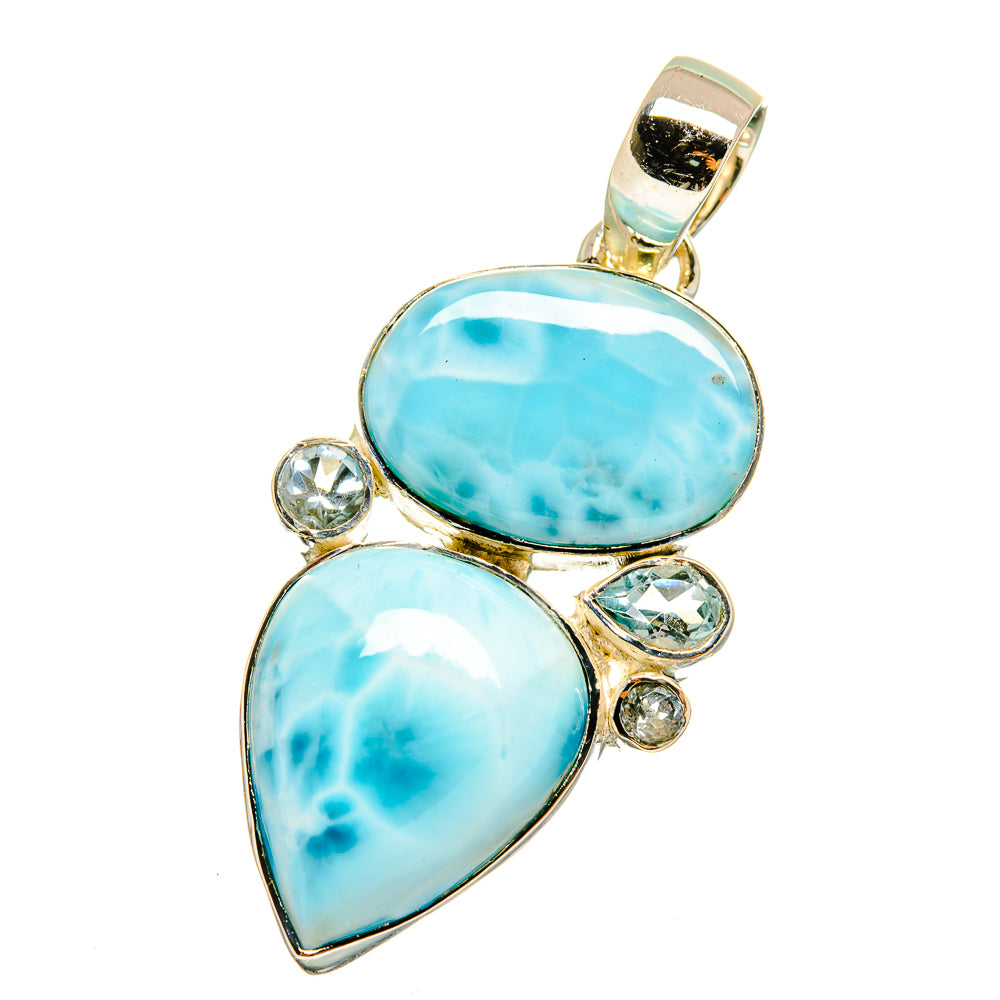 Gold-toned bezel sterling silver pendant with oval blue stone and teardrop blue stone