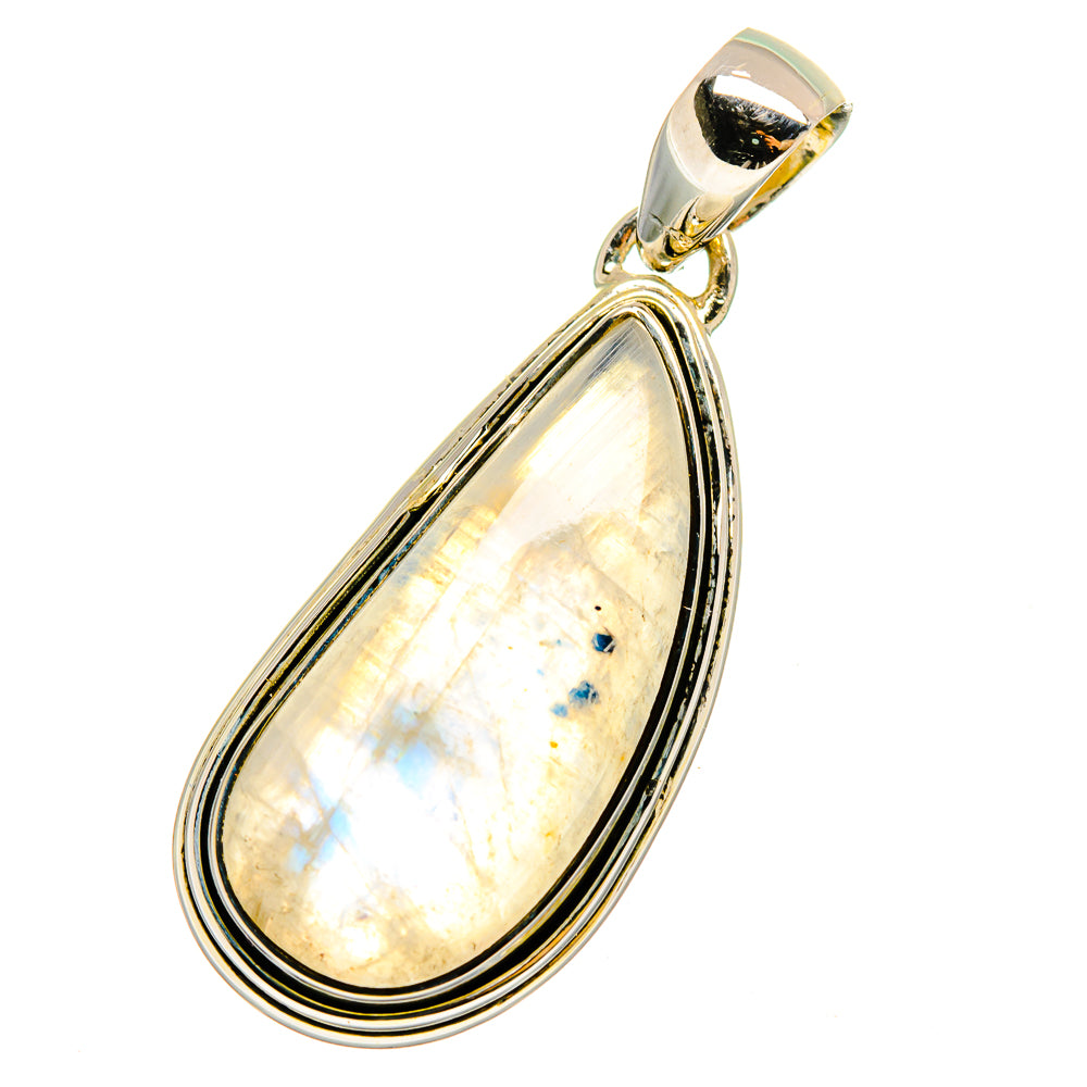 Teardrop moonstone pendant in sterling silver with oval frame and loop bail