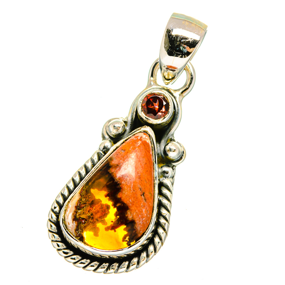 Mexican Fire Opal, Garnet Pendants handcrafted by Ana Silver Co - PD13689