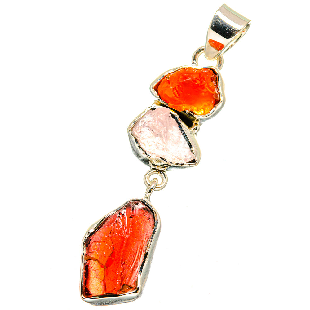 Sterling silver pendant with three rough orange and pink gemstone drops