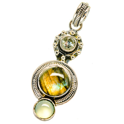 Labradorite, Aqua Chalcedony, Blue Topaz Pendants handcrafted by Ana Silver Co - PD13701