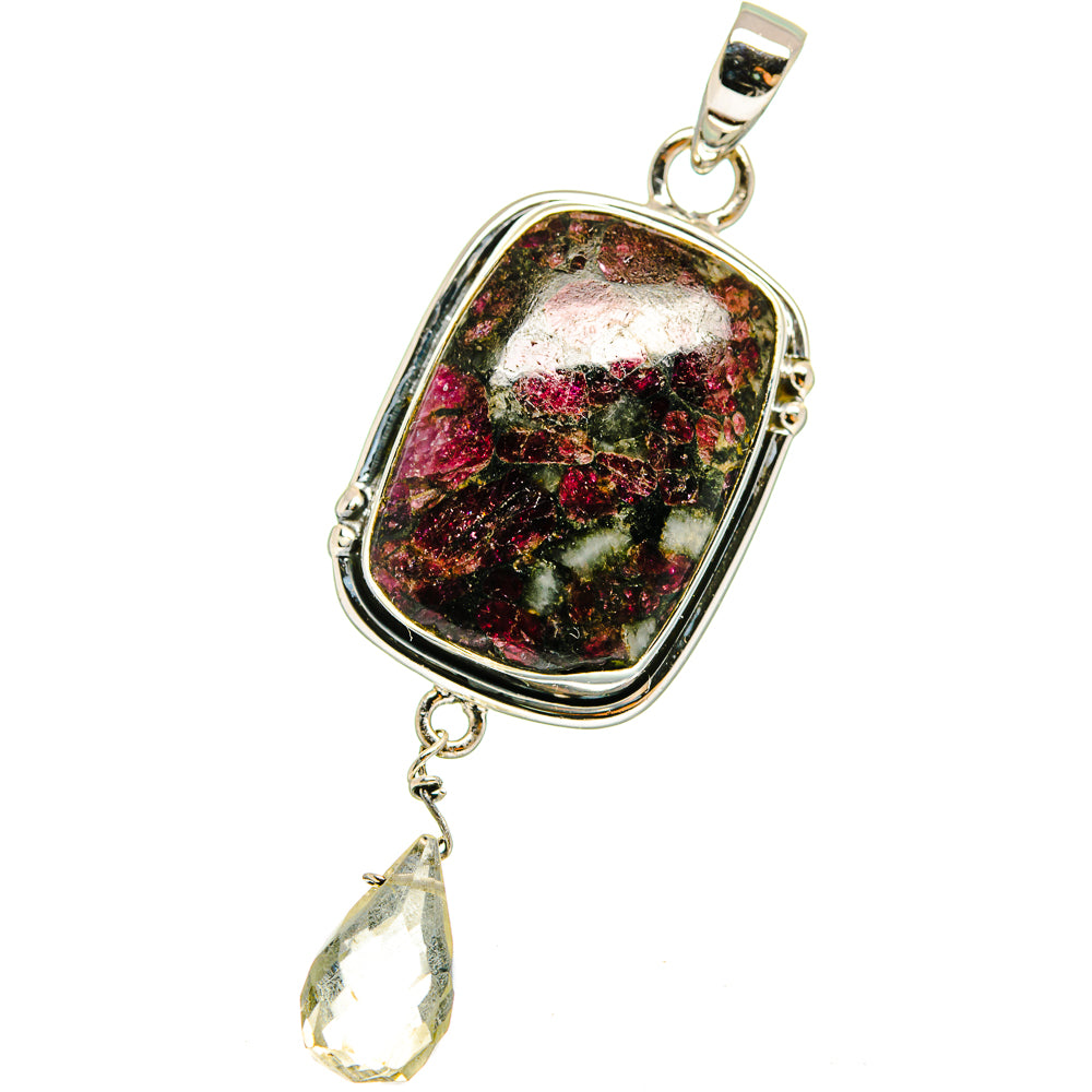 Russian Eudialyte, White Quartz Pendants handcrafted by Ana Silver Co - PD13706