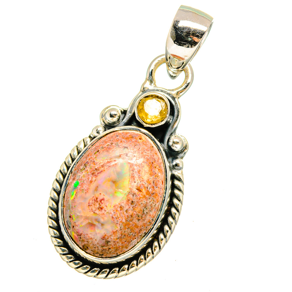 Mexican Fire Opal, Citrine Pendants handcrafted by Ana Silver Co - PD13711