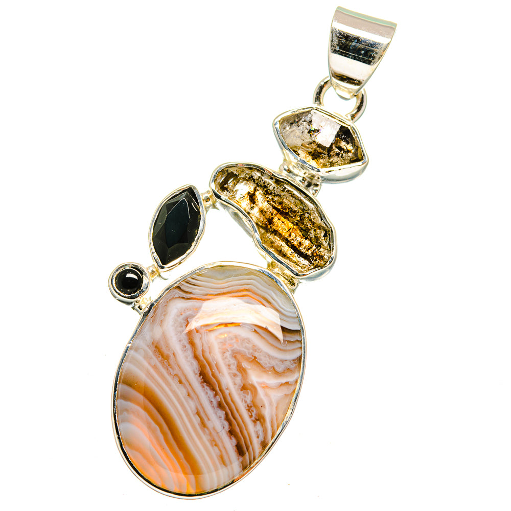 Botswana Agate, Herkimer Diamond, Black Onyx Pendants handcrafted by Ana Silver Co - PD13717