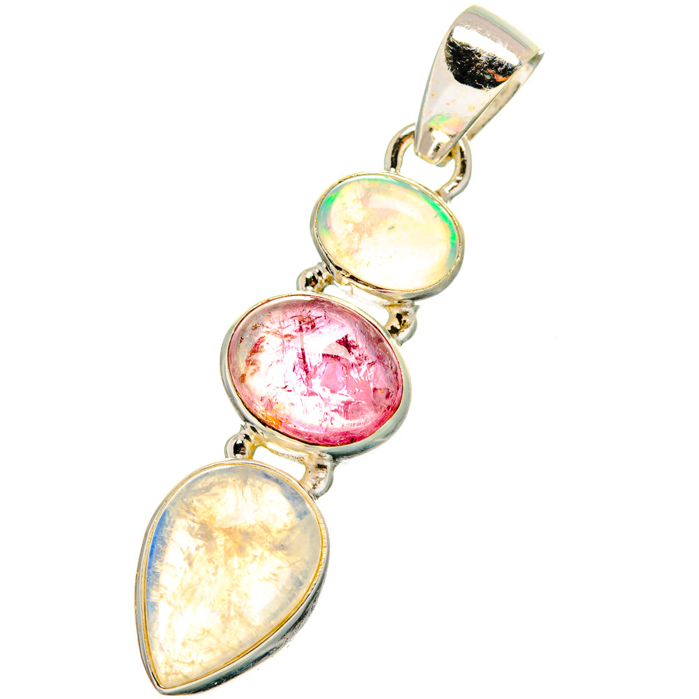 Rainbow Moonstone, Pink Tourmaline Pendants handcrafted by Ana Silver Co - PD13728