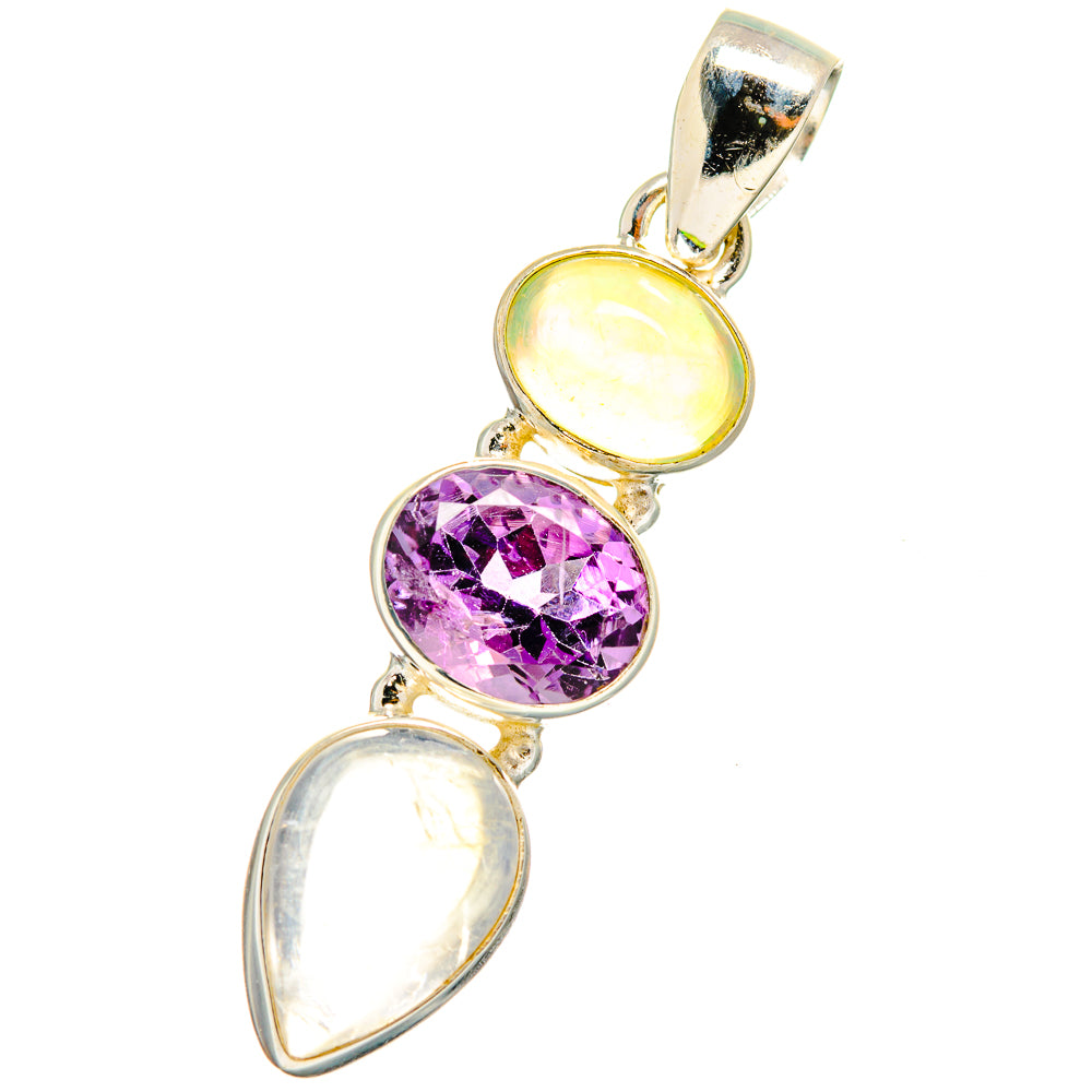 Rainbow Moonstone, Amethyst, Ethiopian Opal Pendants handcrafted by Ana Silver Co - PD13759