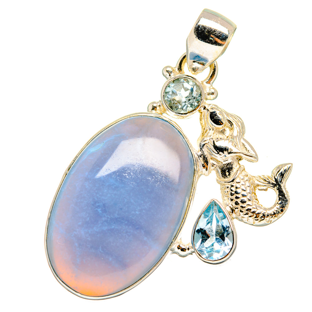 Owyhee Opal, Blue Topaz Mermaid Pendants handcrafted by Ana Silver Co - PD13798