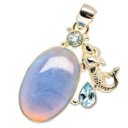 Owyhee Opal, Blue Topaz Mermaid Pendants handcrafted by Ana Silver Co - PD13798