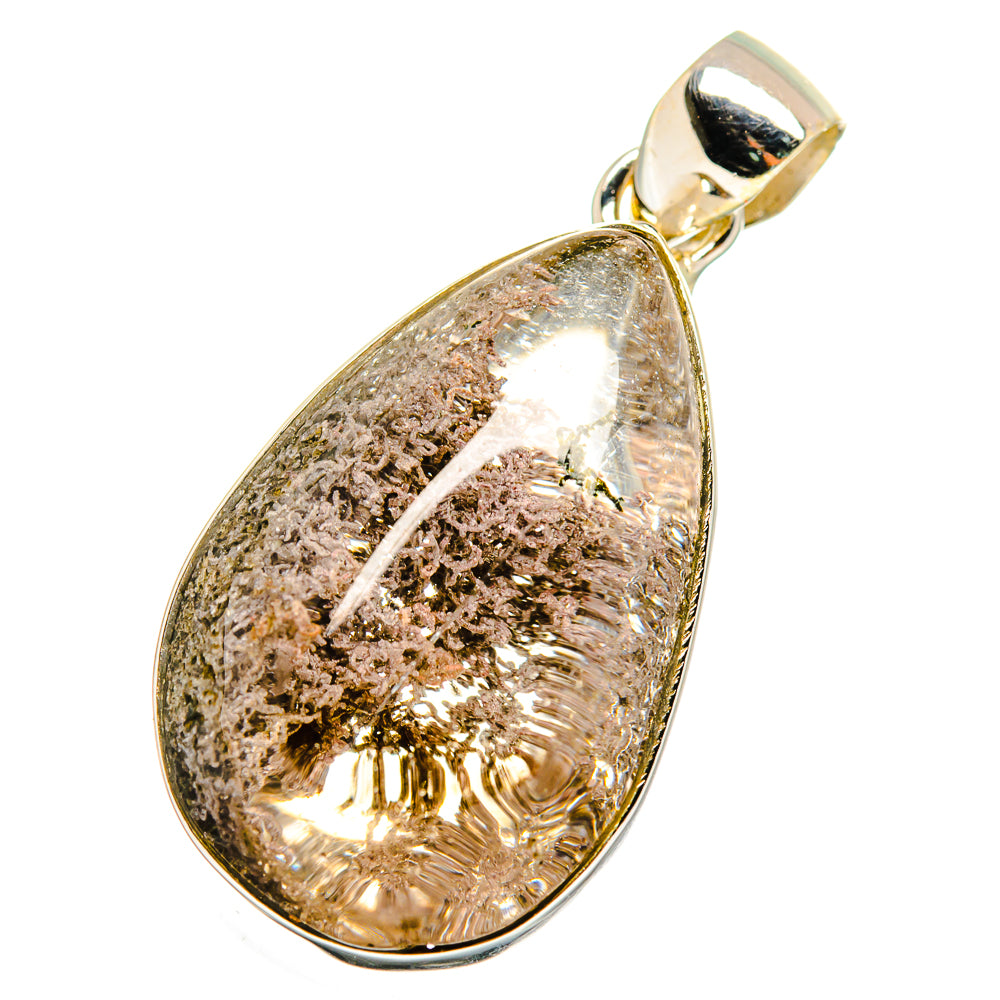 Teardrop garden quartz pendant in silver-tone bezel with polished top bail