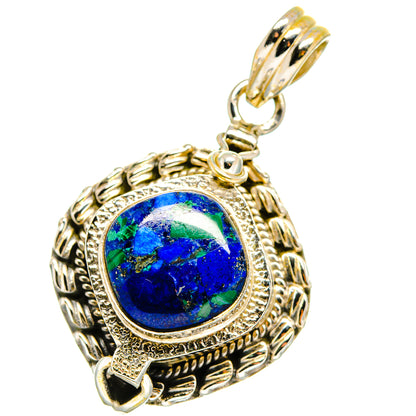 Blue azurite pendant in ornate 925 sterling silver setting with loop bail