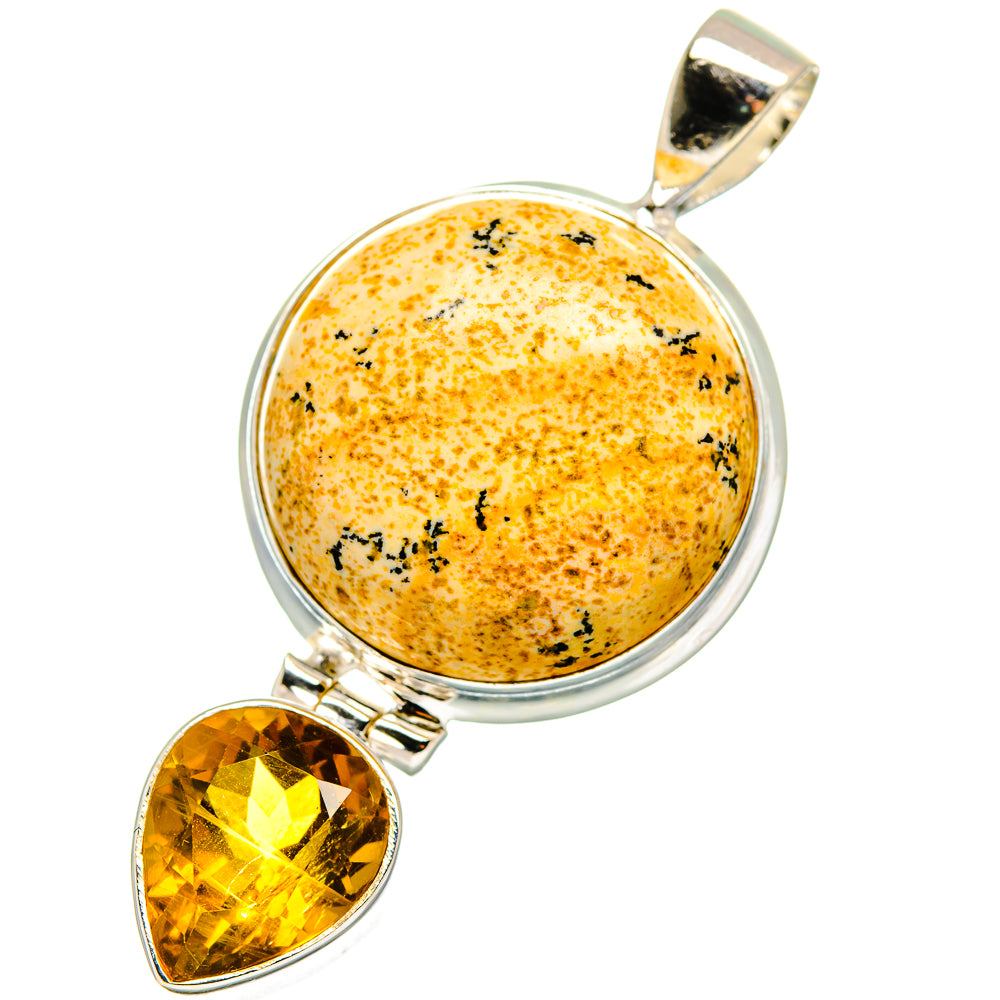 925 sterling silver pendant with round picture jasper and teardrop citrine accents