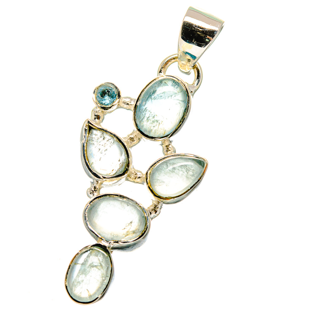 Sterling silver pendant with five oval light blue gemstones and one small blue stone