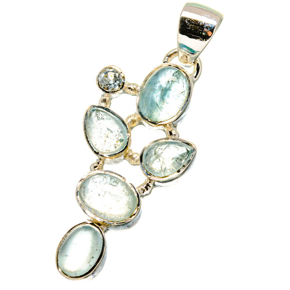 Oval gemstone pendant in sterling silver with 5 blue topaz accents, bail included