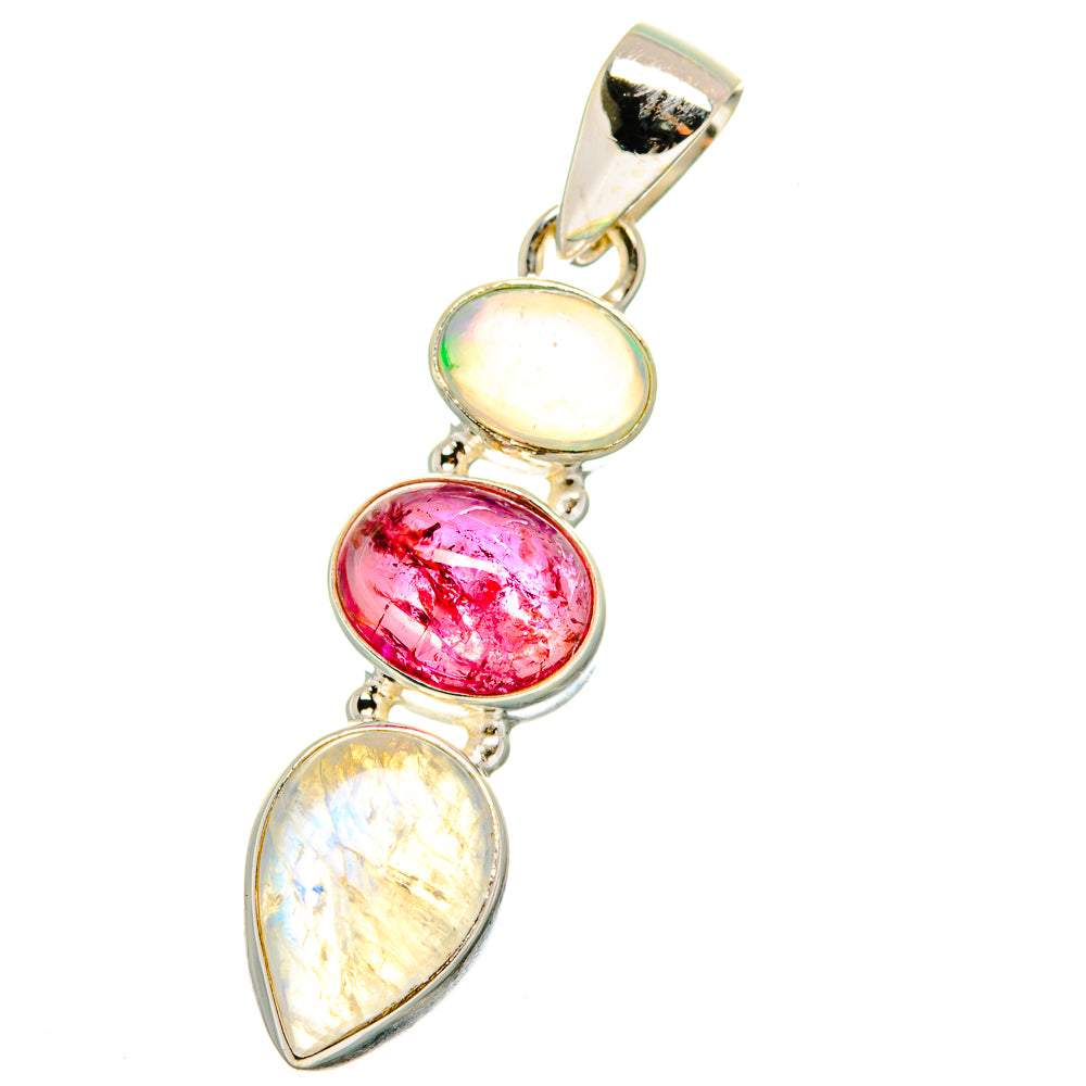 Rainbow Moonstone, Pink Tourmaline Pendants handcrafted by Ana Silver Co - PD13997