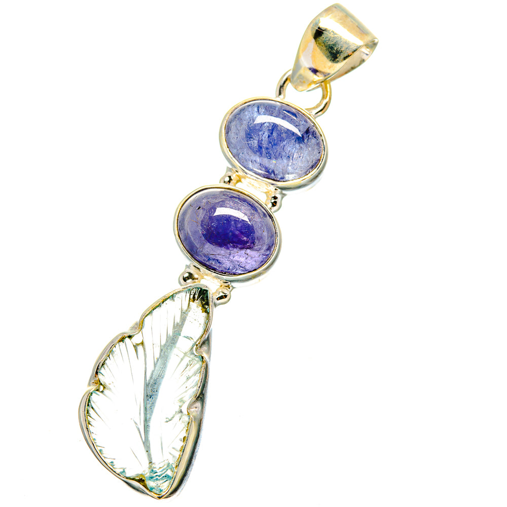 Gold-tone sterling silver pendant with oval leaf charm and two blue-purple stones