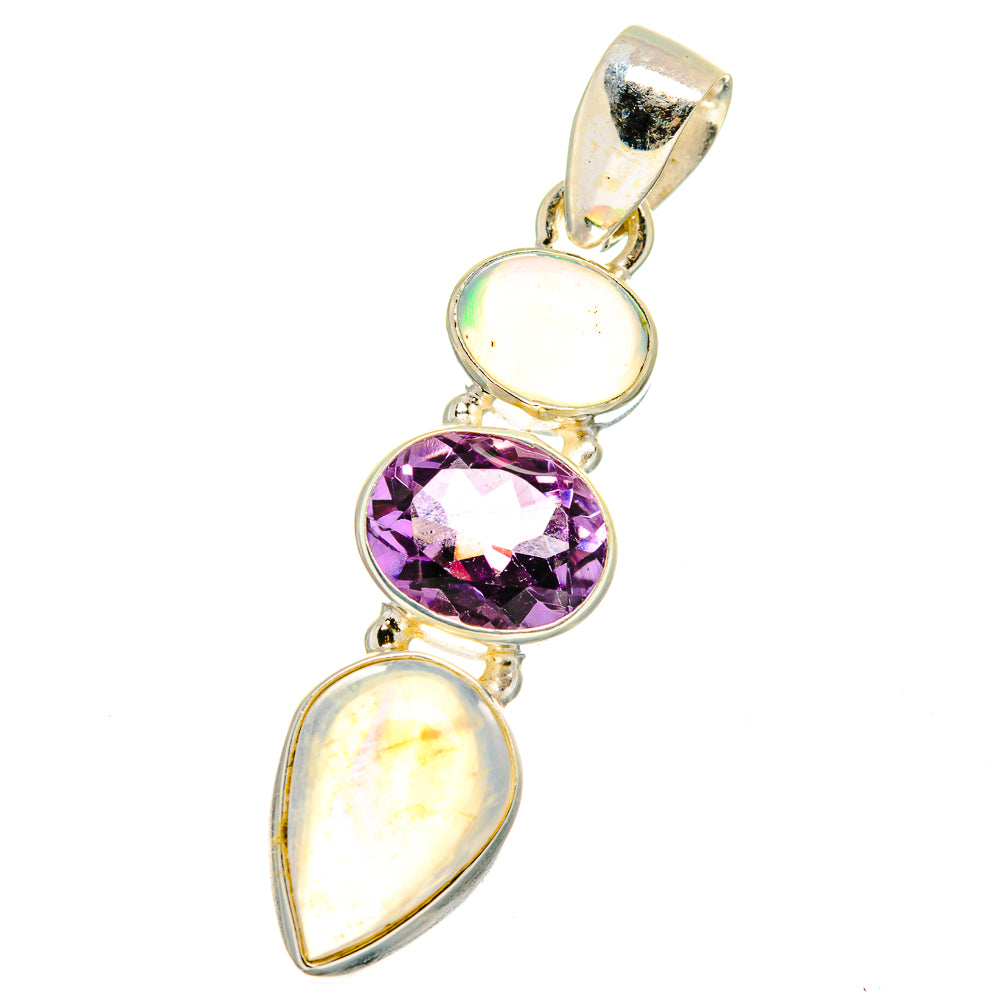 Rainbow Moonstone, Amethyst, Ethiopian Opal Pendants handcrafted by Ana Silver Co - PD14034