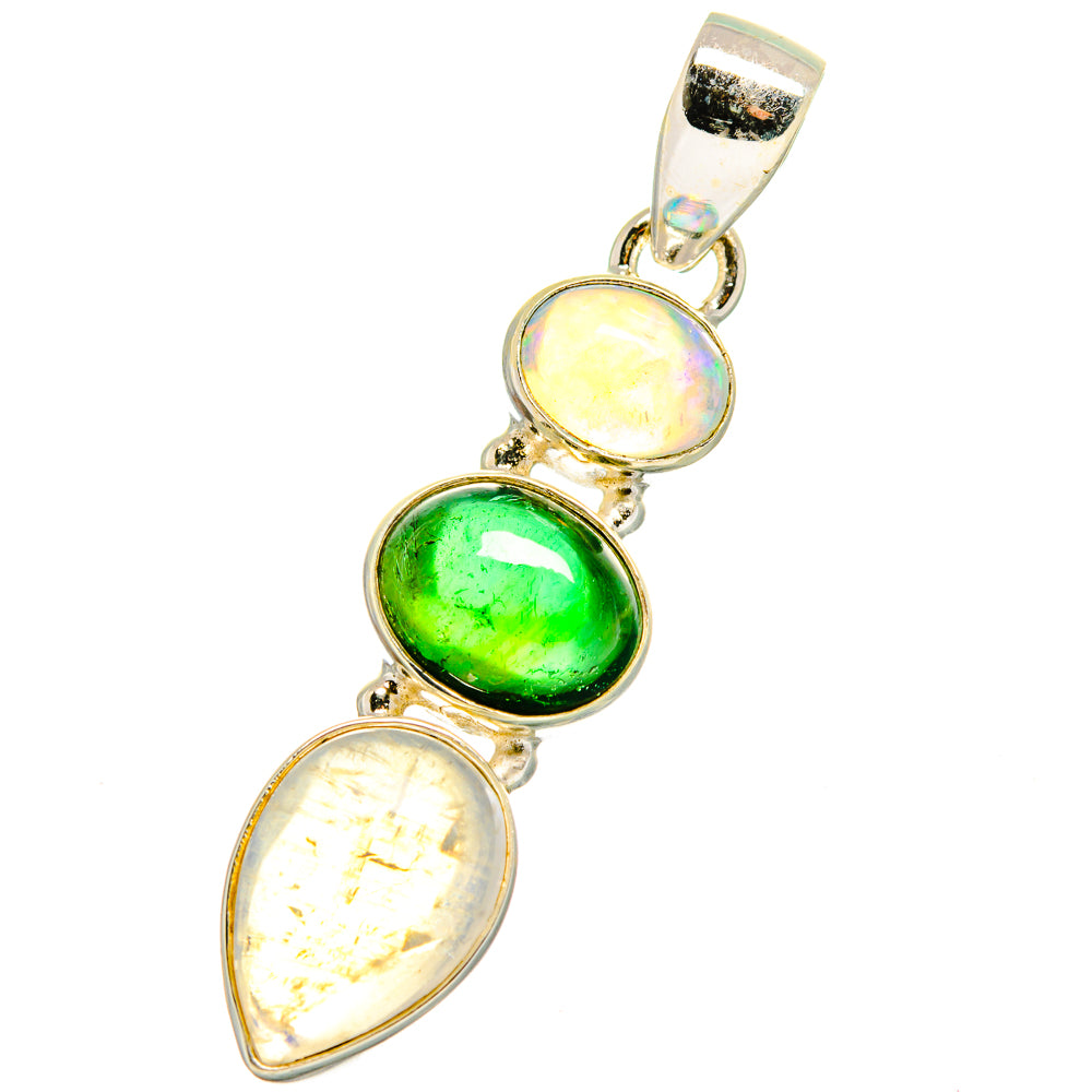 Rainbow Moonstone, Emerald Pendants handcrafted by Ana Silver Co - PD14057