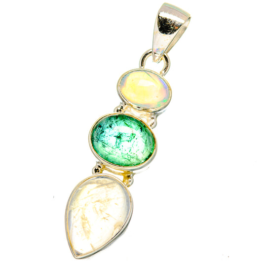 Rainbow Moonstone, Emerald, Ethiopian Opal Pendants handcrafted by Ana Silver Co - PD14060