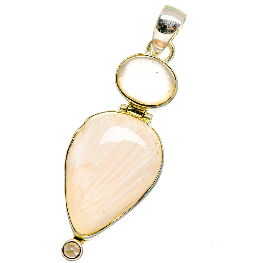 White Scolecite, Rose Quartz Pendants handcrafted by Ana Silver Co - PD14091