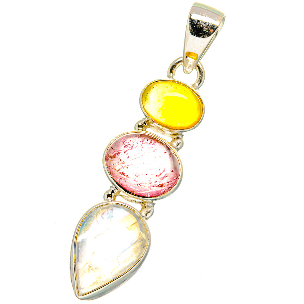 Rainbow Moonstone, Pink Tourmaline, Ethiopian Opal Pendants handcrafted by Ana Silver Co - PD14096