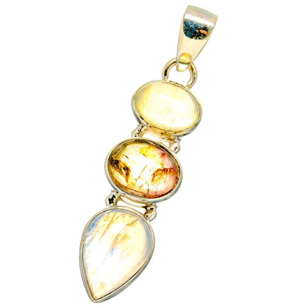 Rainbow Moonstone, Watermelon Tourmaline, Ethiopian Opal Pendants handcrafted by Ana Silver Co - PD14131