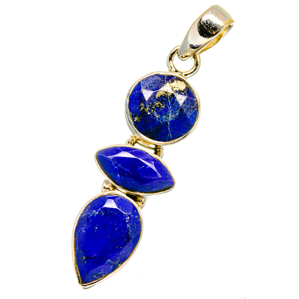 Three-stone lapis lazuli pendant with gold-tone sterling silver setting