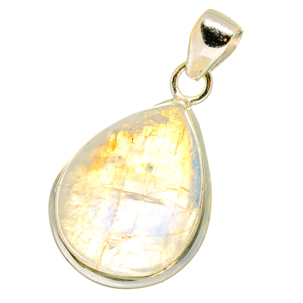 925 sterling silver rainbow moonstone pendant, teardrop bezel, iridescent glow
