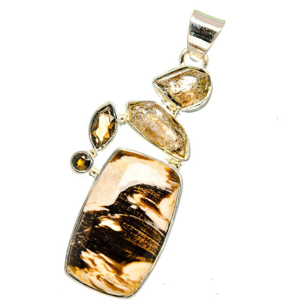 Peanut Wood Jasper, Herkimer Diamond, Smoky Quartz Pendants handcrafted by Ana Silver Co - PD14160