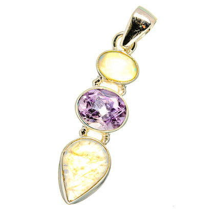 Rainbow Moonstone, Ethiopian Opal, Amethyst Pendants handcrafted by Ana Silver Co - PD14180