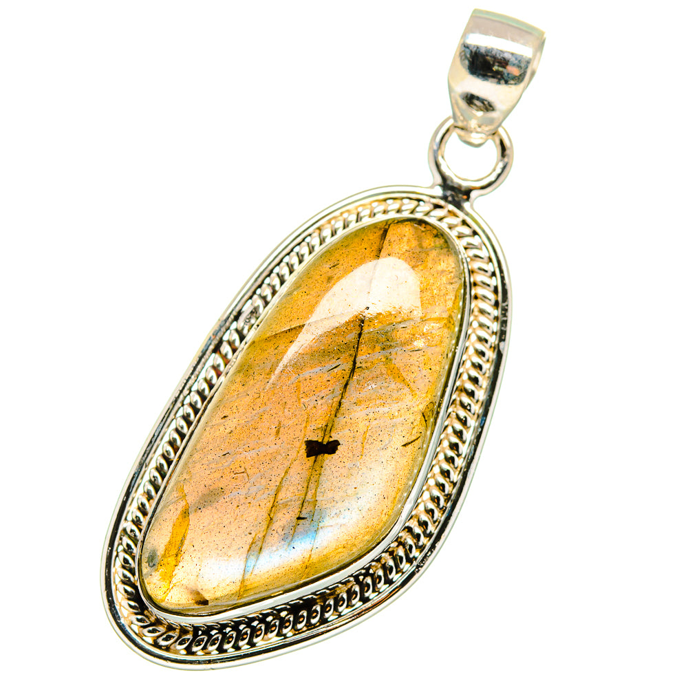 Labradorite pendant in sterling silver bezel, golden yellow oval with highlights