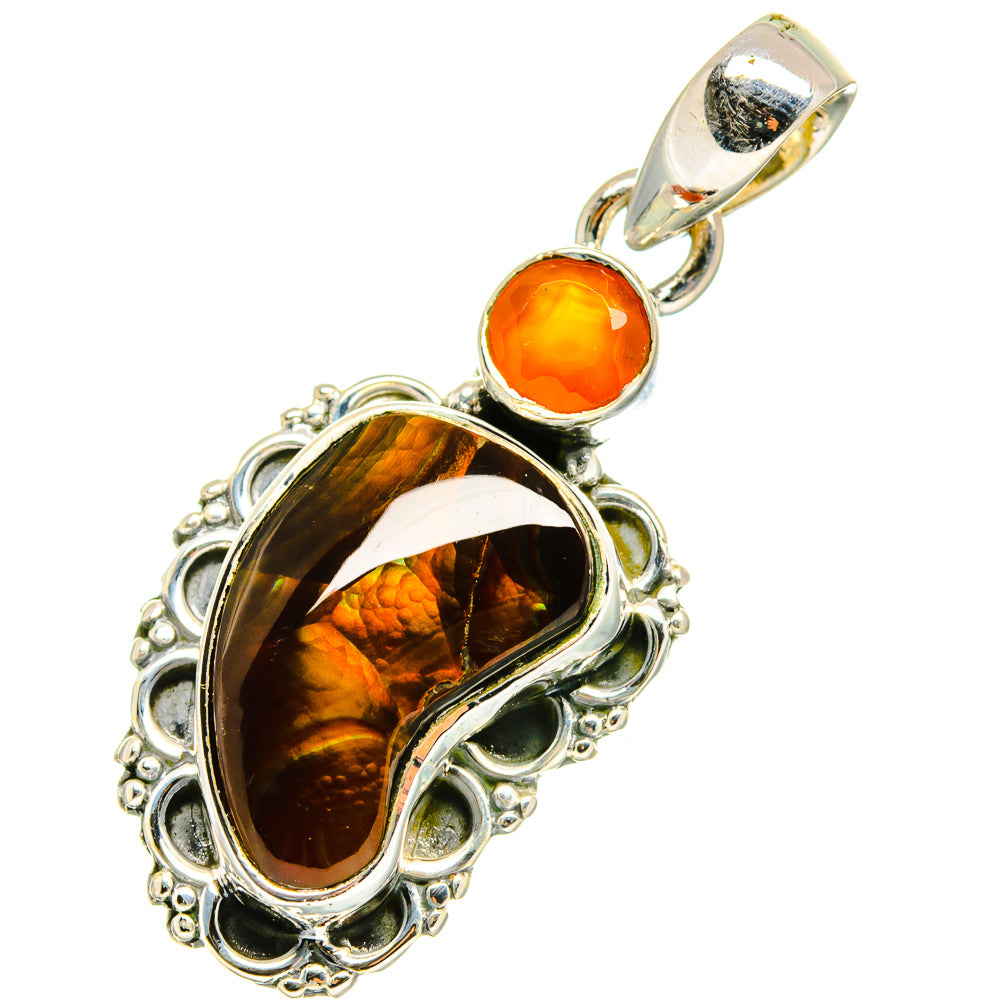 Sterling silver pendant with oval fire agate and small orange cabochon drop