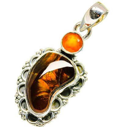 Sterling silver pendant with oval fire agate and small orange cabochon drop