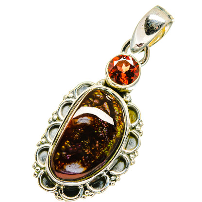 Mexican Fire Agate, Garnet Pendants handcrafted by Ana Silver Co - PD14192