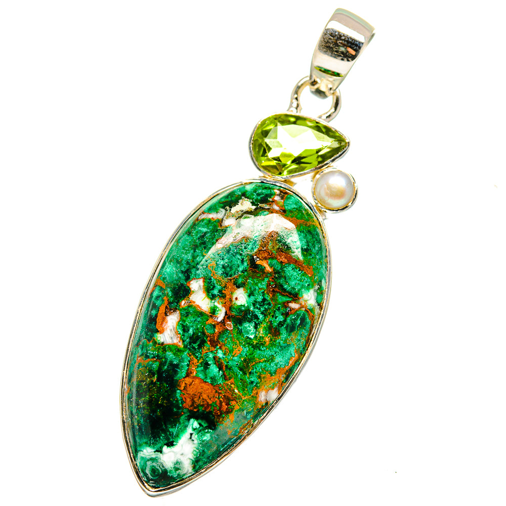 Chrysocolla, Peridot, Cultured Pearl Pendants handcrafted by Ana Silver Co - PD14195