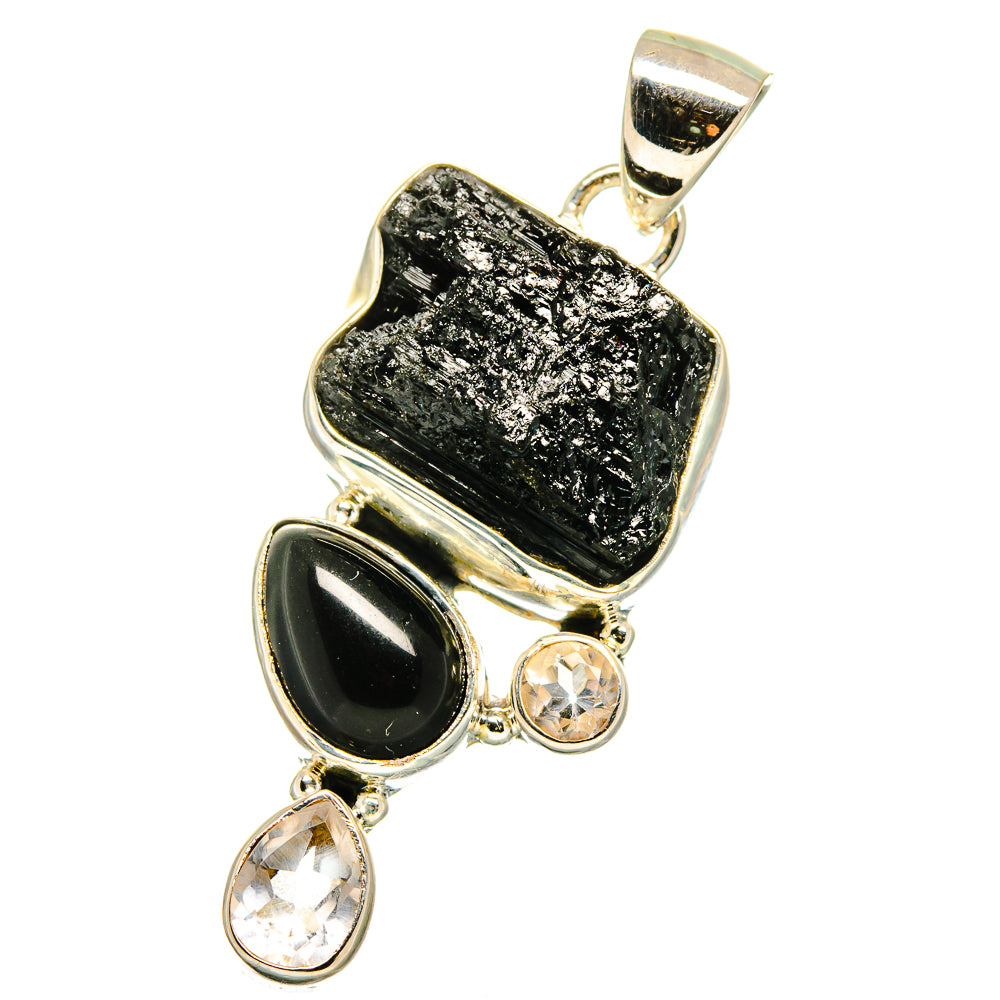 Black Tourmaline, Black Onyx, White Quartz Pendants handcrafted by Ana Silver Co - PD14201