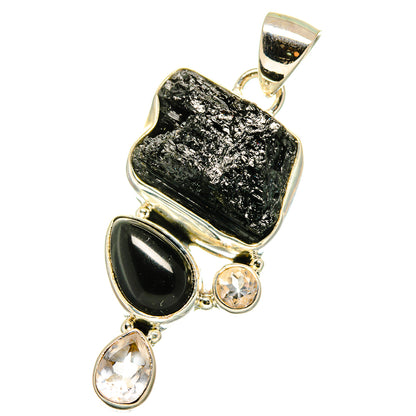 Black Tourmaline, Black Onyx, White Quartz Pendants handcrafted by Ana Silver Co - PD14201