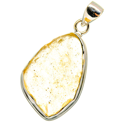 Amber Libyan desert glass teardrop pendant in 925 sterling silver bezel, loop bail