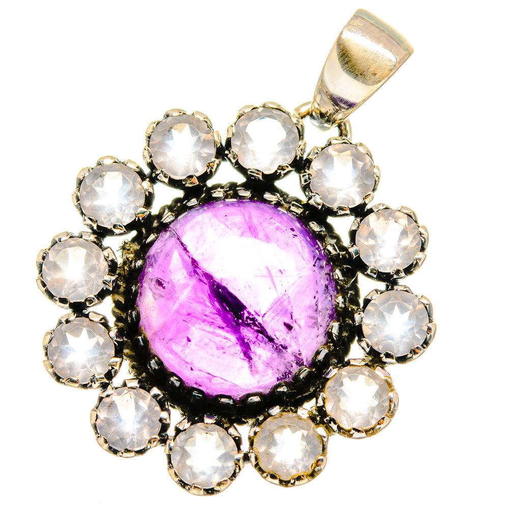 Amethyst pendant with round stone halo in 925 sterling silver and open bail