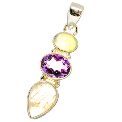 Rainbow Moonstone, Amethyst, Ethiopian Opal Pendants handcrafted by Ana Silver Co - PD14224