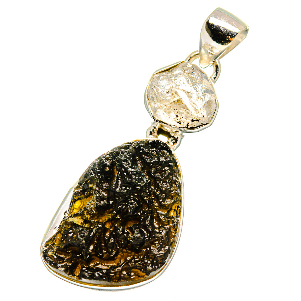 Tektite, Herkimer Diamond Pendants handcrafted by Ana Silver Co - PD14226