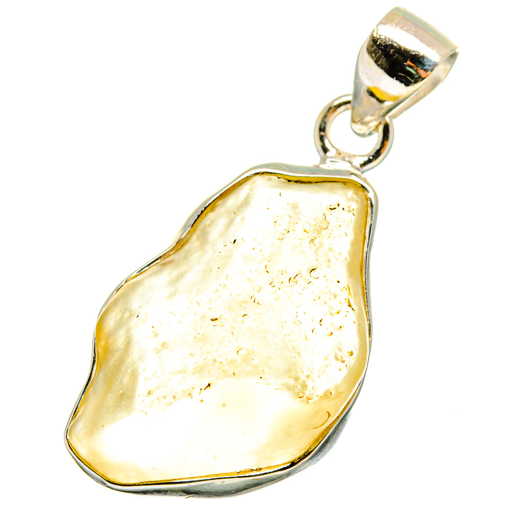 Libyan Desert Glass pendant with pale yellow glass drop and 925 sterling silver bail