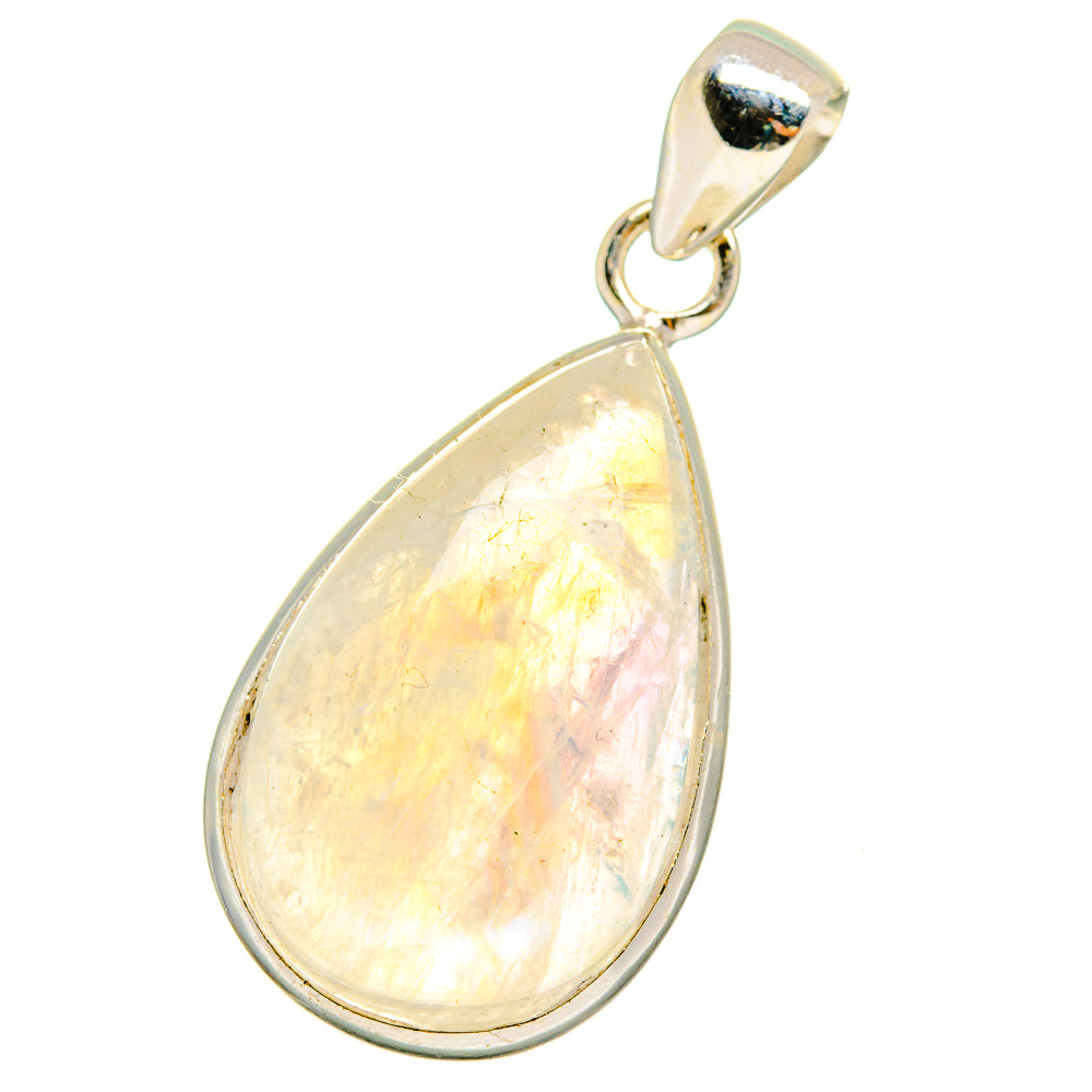Teardrop moonstone pendant with polished silver bail and shimmering pale yellow opalescence