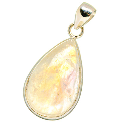 Teardrop moonstone pendant with polished silver bail and shimmering pale yellow opalescence