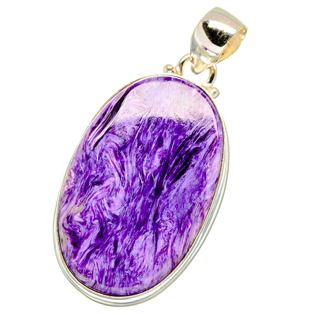 Oval purple gemstone pendant in sterling-silver bezel with top bail