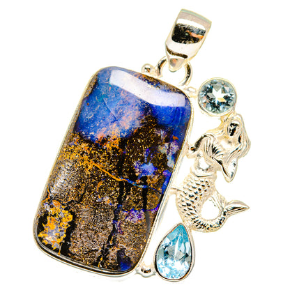 Mexican Fire Opal, Blue Topaz Pendants handcrafted by Ana Silver Co - PD14267