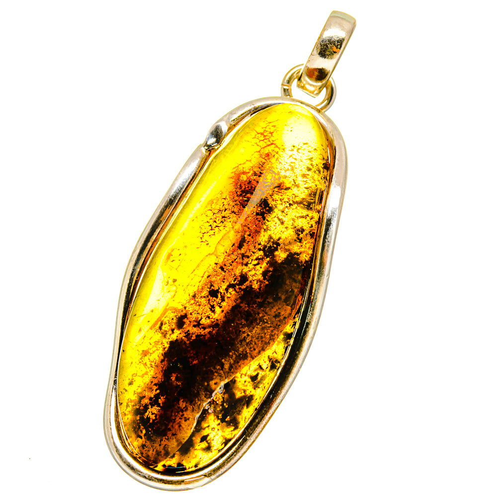 Oval Baltic amber pendant with gold-tone bail and polished 925 silver bezel