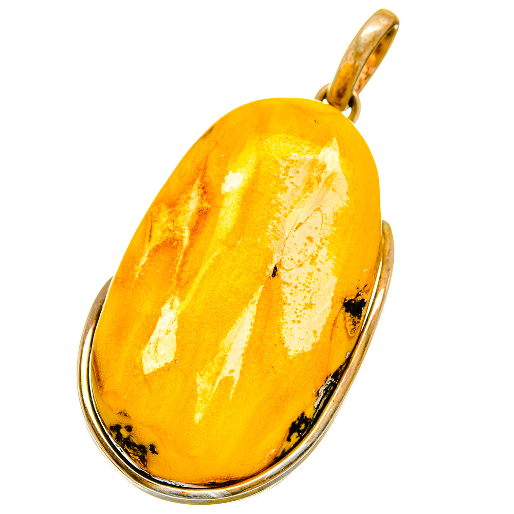 Oval amber pendant with shiny 925 sterling silver frame and top loop
