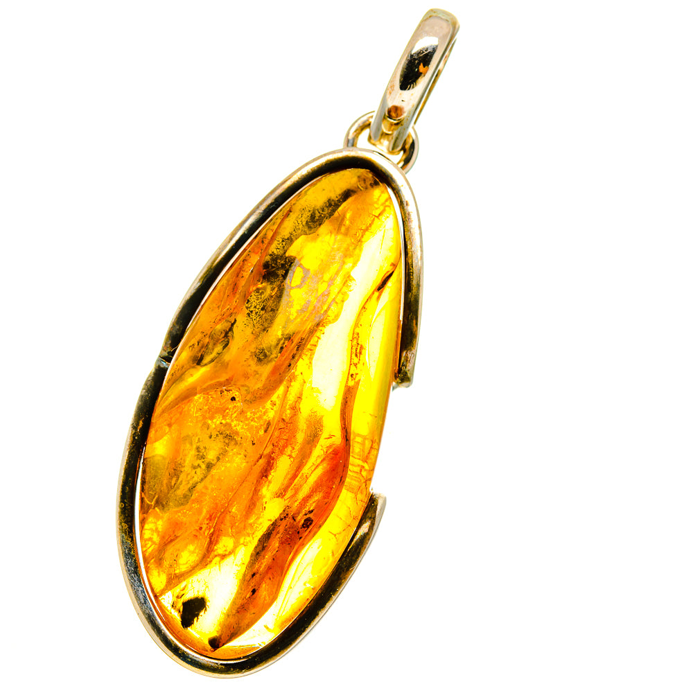 Amber oval pendant in 925 sterling silver with polished yellow-orange Baltic Amber stone