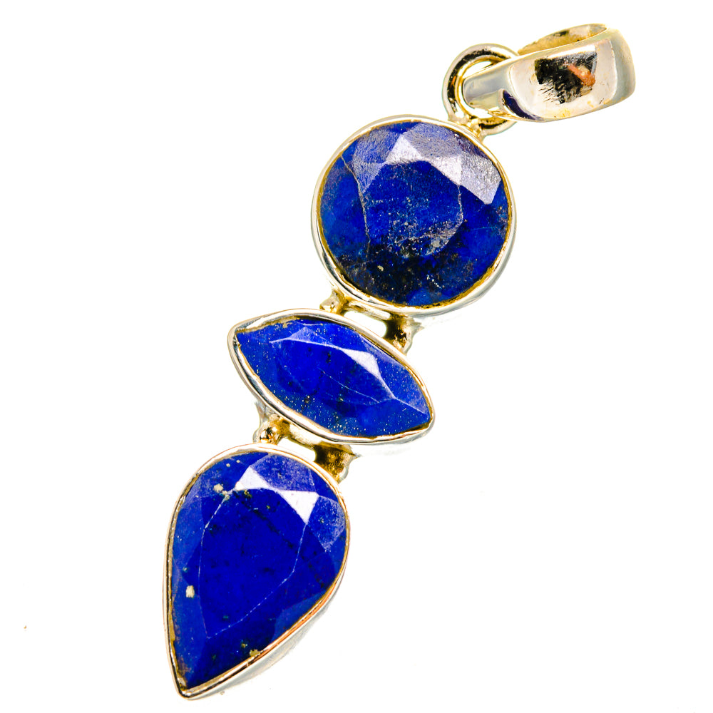 Lapis lazuli pendant with three blue stone drops in gold-tone sterling silver setting
